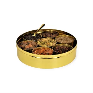Hand made engraving beautiful design Good quality Brass Spice Box design spice box brass Metal with gold touch - Product Image 5