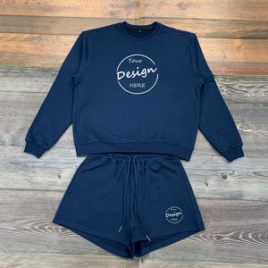 Conjunto Deportivo de 2 Piezas con Logotipo Personalizado al por Mayor, Sudadera de Manga Larga y Pantalones Cortos de Felpa Francesa para Mujer - Product Image 6