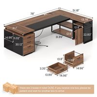 Escritorio Ejecutivo OEM con Archivador con Cerradura, Escritorio de Oficina con Tomas de Corriente, Escritorio Ejecutivo Grande con Cajones y Estantes de Almacenamiento