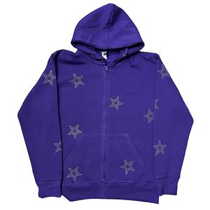 Custom Log Men Rhinestone Hoodie 100% algodón Zip Up Men Hoodie Custom Rhinestone Hoodie para hombres y mujeres - Product Image 5