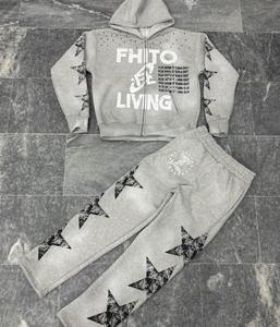 Ensemble sweat-shirt et pantalon de survêtement surdimensionné OEM Streetwear pour homme, en coton molletonné lourd de qualité supérieure, respirant, 400g, ensemble deux pièces - Product Image 2