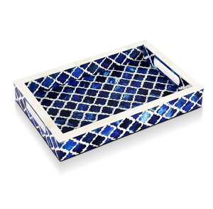 Plateau en bois imprimé de fleurs bleues ovales réutilisables, meilleure qualité, nourriture, cadeau indien, décoration de maison, plateau de mariage, meilleur prix - Product Image 3