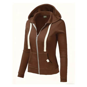 เสื้อสเวตเชิ้ตมีฮู้ดแบบซิปสำหรับผู้หญิง คุณภาพเยี่ยม สีกรมท่า มีกระเป๋า แขนยาว สวมใส่สบาย ทรงหลวม ปิดด้วยซิปด้านหน้า - Product Image 1