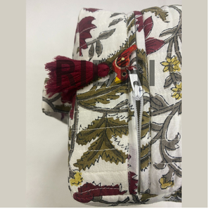 Trousse de Toilette Matelassée en Coton avec Fermeture Éclair, Grande Taille, Rouge Prune, Style Vintage, Réutilisable, pour Usage Quotidien - Product Image 3