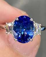 Bague en saphir bleu de Ceylan, pierre précieuse de luxe, qualité supérieure, naturelle, certifiée IGI, style vintage, plaqué rhodium, argent sterling