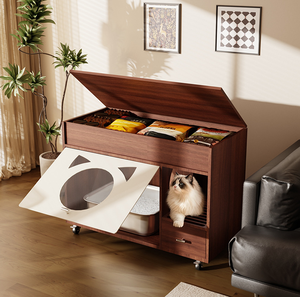Casa para Gatos de Madera Clásica y Lujosa, Refugio Interior Grande para Gatos con Almacenamiento y Ruedas, para Todas las Estaciones - Product Image 3