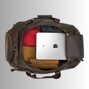 Bolso de viaje deportivo de cuero genuino de alta calidad, correas de hombro, cierre de cremallera de cuero de vaca de grano completo, multifunción Weekender - Product Image 3