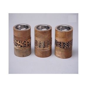 กระถางธูปไม้ทรงกลมพร้อมที่จับเหล็ก - Product Image 3