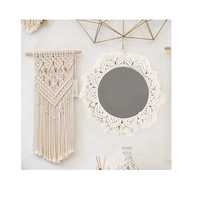 Decoración de dormitorio de estilo lujoso, Marco tejido hecho a mano, tapiz bohemio, espejo de macramé decorativo para interiores bohemio, colgante de pared