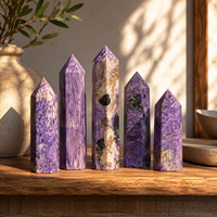 Tour de Charoïte, pointe de cristal violet naturel polie, ornement en pierre pour la maison, le bureau et la présentation aux collectionneurs
