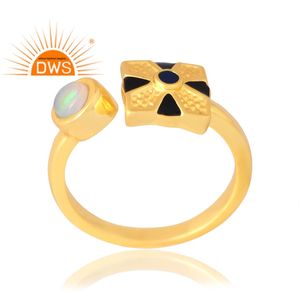 Mejor diseño 925 Plata de Ley 18K chapado en oro Natural etíope ópalo y esmalte anillo de piedras preciosas joyería personalizada para mujeres - Product Image 1