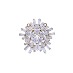 Élégant collier pendentif flocon de neige en diamant or 14 carats rayonnant Sunburst Design Baguette diamants naturels taille ronde déclaration audacieuse - Product Image 4