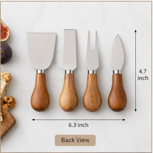 ชุดมีดชีส 4 ชิ้น ใบมีดสแตนเลส ด้ามไม้ ชุดเครื่องมือครัวทนทาน ความยาว 6.3 นิ้ว - Product Image 1