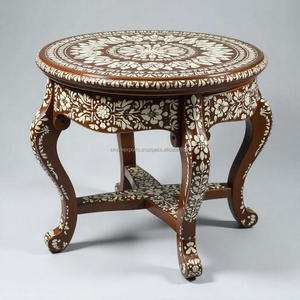 Table ronde en bois incrustée d'os finement fabriquée à la main Design floral élégant Meubles de maison de qualité supérieure pour la sophistication - Product Image 1