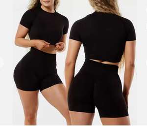 Wholesale 2pcs Women's Seamless Fitness <b>Set</b> High Elasticity <b>Sports</b> <b>Bra</b> <b>Shorts</b> Breathable Eco-Friendly Anti-Bacterial - Product Image 1