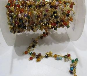 Cadena Colgante de Rosario con Cuentas de Circonita Cúbica Multicolor Facetada de 3-4 mm, Envuelta en Alambre, de Alta Calidad, Unisex - Product Image 1