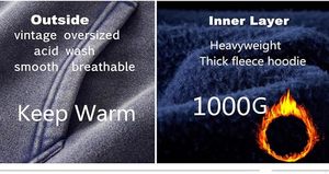 Sweat à Capuche pour Hommes Surdimensionné Unisexe Acid Wash Sweat à Capuche Polaire Lourd Vintage Coton Sweat Hommes Femmes Streetwear - Product Image 5