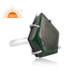 Best Quality Fine Sterling Silver Natural Malachite Gemstone <b>Statement</b> <b>Ring</b> Custom Jewelry Manufacturer - Product Image 3