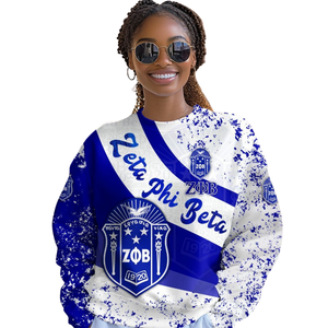 Sudadera con Cuello Redondo de la Hermandad Zeta Phi Beta para Mujer, Azul 1920, Letra Griega Bordada - Product Image 4