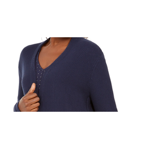 Cardigan in cotone extra large da donna JM Collection, aperto sul davanti con bottoni laterali, blu - Product Image 2