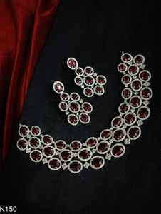 AMERICAN DIAMOND BRIDAL NECKLACE <b>SET</b> HIGH QUALITY EARRINGS <b>JEWELLERY</b> <b>SET</b> WEDDING <b>JEWELLERY</b> Ethnic Style Flower Design Women - Product Image 4