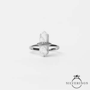 NOVAMART Fine Silverings 925 Sterling Silver Holwilte Geometric Hexagon <b>Ring</b> <b>Adjustable</b> Zircon Rhodium Plated Everyday Fine Jewe - Product Image 6