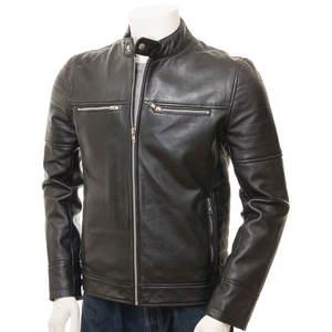 Veste en cuir de vache véritable pour homme personnalisable, couleur unie, streetwear, manches longues, veste d'hiver - Product Image 3