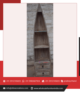 Estante de libros clásico antiguo Vintage rústico de alta calidad, muebles de madera recuperada en forma de barco para el hogar para la sala de estar - Product Image 3