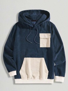 Sudadera con Capucha de Pana para Hombre, Bolsillo de Parche, Estilo Urbano Vintage, Mezcla de Algodón, Sudadera Informal, Fabricante de Logotipos Personalizados - Product Image 6