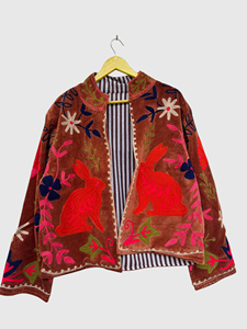 Veste en velours brodée à la main à motifs floraux, manches longues, grande taille, style Prairie Chic, modèle pull-over, pour l'automne - Product Image 3