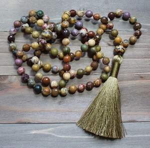 Stone Mala Ocean jasper Beads <b>Healing</b> Natural Mala <b>Crystal</b> <b>Necklace</b> Beads 108 Natural Gemstone <b>Crystal</b> Mala Wholesalers - Product Image 5