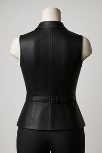 Chaleco Blazer de Cuero Genuino para Mujer, Sin Mangas, Corte Entallado, Formal - Product Image 3