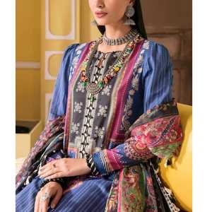 Vente en gros 2025 original de marque pakistanaise pelouse 3 pièces costumes cou brodé fête porter pelouse Collection dentelle bouton décoration - Product Image 2