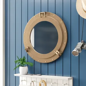 Nouveau miroir de hublot moderne personnalisé miroir mural de luxe en laiton nautique miroir de hublot en bois avec naturel en gros - Product Image 4