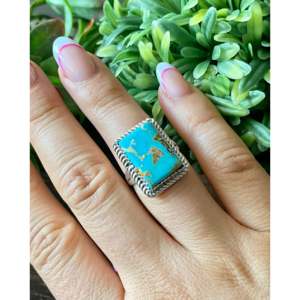 Reda Galvan Royston Boho Style Handmade <b>Ring</b> Turquoise <b>Emerald</b> Cut Bezel Set in Sterling <b>Silver</b> Size 8 Everyday Wear - Product Image 2