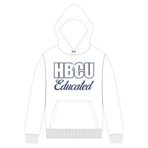 Felpa con cappuccio bianca da uomo HBCU con cappuccio blu reale in ciniglia e disegno ricamato stile di vita greco abbigliamento personalizzato College - Product Image 2