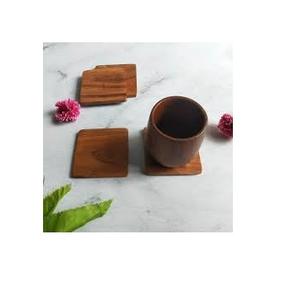 Sous-verres de thé en bois d'acacia naturel de haute qualité tapis carrés en résine légère tampons pour Tables basses - Product Image 4