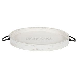 Ensemble de plateaux en bois de haute qualité de couleur blanche élégante avec forme ronde et design élégant, parfait pour le service et la décoration intérieure - Product Image 1