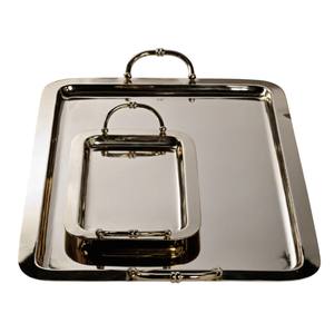 Bandeja de Servir Rectangular Moderna de Acero Inoxidable Martillado con Asas de Anillo, Plateado Pulido, Personalizable, Ligera, para Bodas - Product Image 4