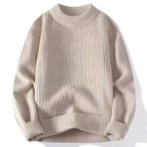 Pull en tricot pour homme en coton lourd, col rond, effet déchiré, vêtements de rue - Product Image 2