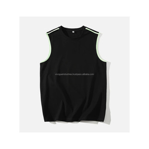 Camiseta sin mangas informal personalizada blanca poliéster/algodón hombres ropa de gimnasio sin mangas cuello redondo anticontracción 180g secado rápido - Product Image 2