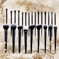 HEXUE OEM ODM 24pcs Set Kuas Makeup Hitam Profesional 24 Pcs Set Kuas Makeup Lengkap Dengan Kantong Penyimpanan Logo Kustom