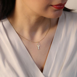 <b>Ankh</b> Design Plain <b>Pendant</b> Charm Necklace 925 Sterling Silver Gold Plated Handmade Wholesale Jewelry from Turkey - Product Image 4