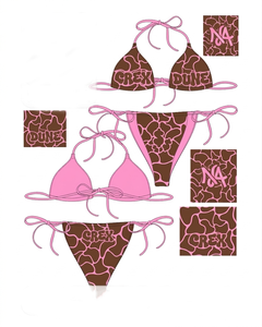 Premium 220 GSM nylon spandex <b>bikini</b> <b>set</b> brown tie side triangle top custom heat transfer logo Women <b>Bikini</b> <b>Set</b> - Product Image 2