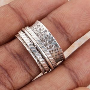925 Sterling Silver Handmade 18K Gold Plated Design <b>Spinner</b> <b>Ring</b> Women Classic Wedding Party Certified Anxiety - Product Image 3