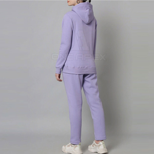 Zipper up Custom 100% Cotton <b>Plain</b> <b>Tracksuit</b> 2 Pieces Women's Oversized Hoodies and Sweatpants Set - Product Image 4