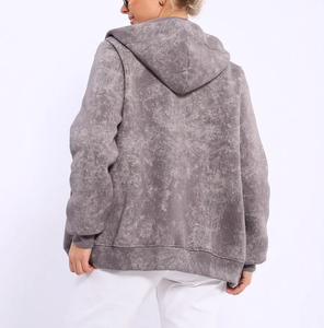 Sudadera con Capucha para Mujer, Tejida, Gris, Ecológica, Estilo Vintage, Lavada, con Cierre Completo, Bolsillo Tipo Canguro, Informal, Cálida, para Otoño - Product Image 6