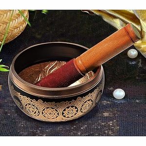 Bol chantant moderne en métal avec maillet en bois pour la méditation Bol chantant tibétain antique en métal japonais - Product Image 2