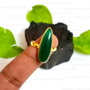 Top Vente Bague Onyx Vert Naturel Argent Sterling 925 8x25mm Forme De Poire 18K Plaqué Or Éternité Vermeil Lunette Bijoux - Product Image 5
