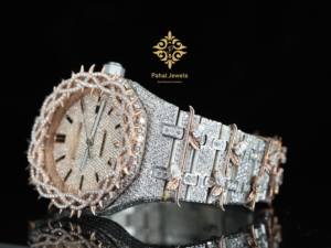 Montre de luxe personnalisable en moissanite avec cadran romain, design épineux, sertissage complet, date, style hip-hop, pour soirée, luxe durable - Product Image 4